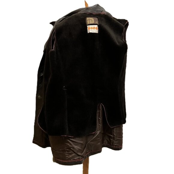 Rice Sportswear Leather Coat BORG Fleece Zip-in Lining Vintage Wide Lapel 70s - Picture 9 of 11